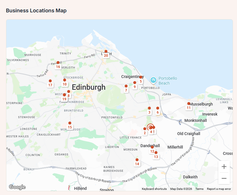 Google Maps competitor density across Edinburgh